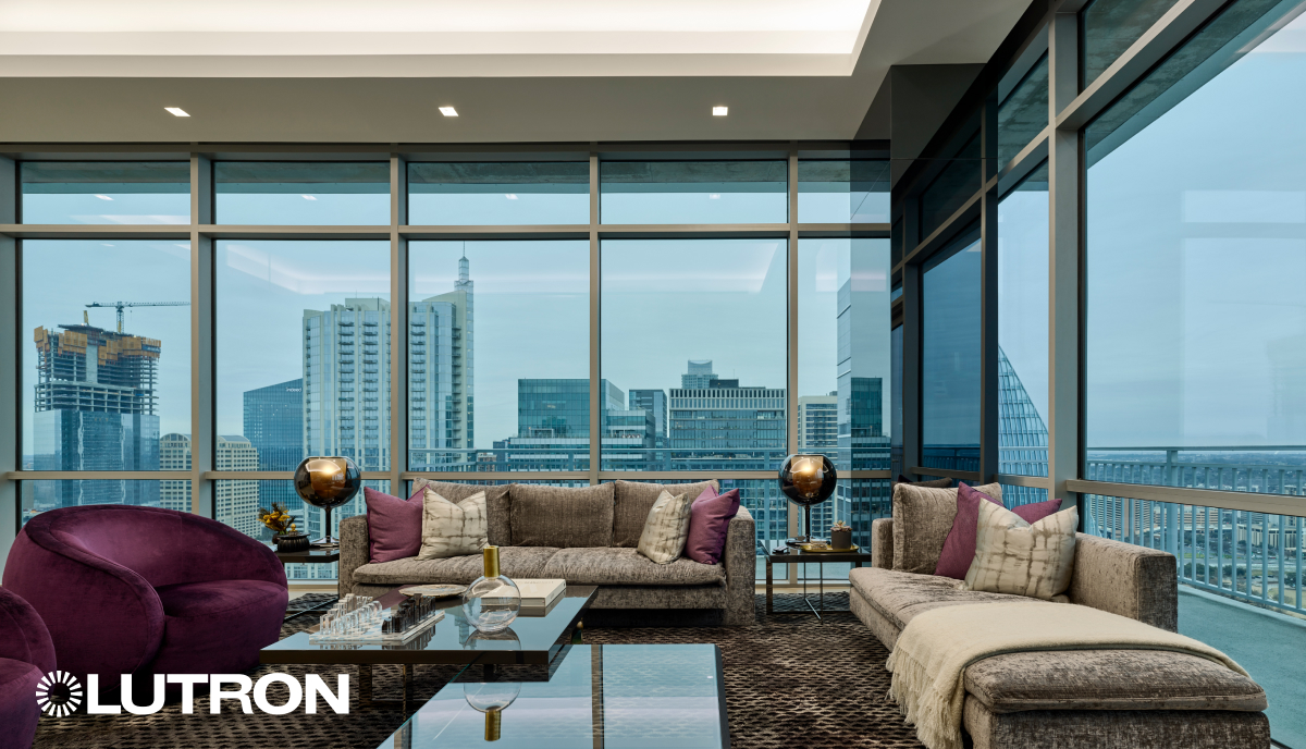 Beautifully lit living room with natural and artificial light integration